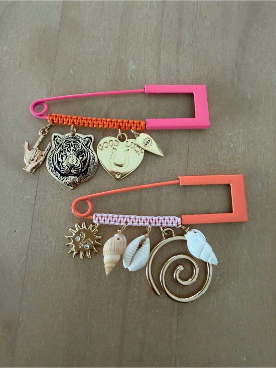 Accessories - Handmade funky charmed blazer pins/brooches with macrame detail